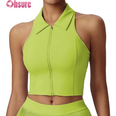 Premium sporttops voor dames - Vochtregulerend yogashirt met vaste pads, opstaande kraag & slim fit voor sportschool, dagelijks gebruik, golf