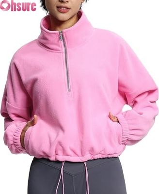 Vrouwen zachte vlies trui jas, Casual lange mouw rits trui met elastische heup voor comfort