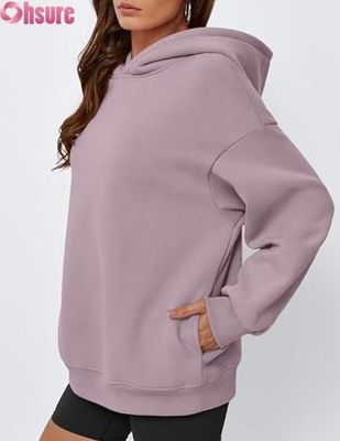 Vrouwen Oversized Fleece Hoodie Solid Color Pullover Sweatshirt met zak