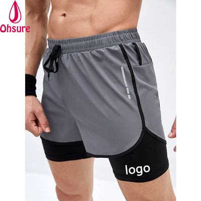 Training mannen Reflectieve band trektouw Taille 2 in 1 Sport fitness shorts Workout shorts voor mannen
