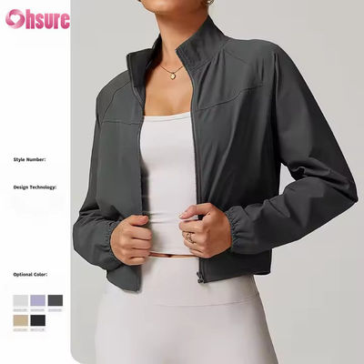 Sneldrogende jas met opstaande kraag, winddicht, voor hardlopen in de buitenlucht, sportkleding, fitness, lange mouwen, yoga top, sportjack