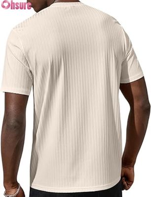 Heren T-shirt met korte mouwen, basic, casual, ronde hals, geribde top