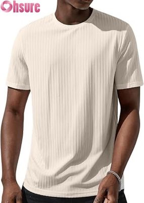 Heren T-shirt met korte mouwen, basic, casual, ronde hals, geribde top