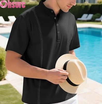 Heren Casual Henley T-Shirts Klassieke Knop Effen Kleur Zomer T-Shirts