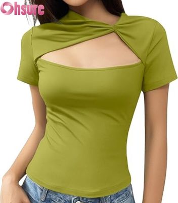 Vrouwen zomer slim fit T-shirts snij uit korte mouwen crew Neck Tops 2025 Fashion OEM Custom