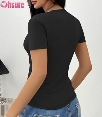Vrouwen zomer slim fit T-shirts snij uit korte mouwen crew Neck Tops 2025 Fashion OEM Custom