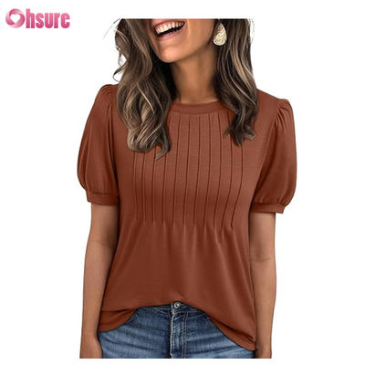 Dames Tops T-shirts met Korte Mouwen Blouses Chic Casual Zakelijk Geplooid Zomer Mode 2025 Basic Comfortabele Kleding