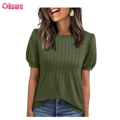 Dames Tops T-shirts met Korte Mouwen Blouses Chic Casual Zakelijk Geplooid Zomer Mode 2025 Basic Comfortabele Kleding