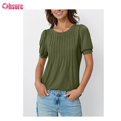 Dames Tops T-shirts met Korte Mouwen Blouses Chic Casual Zakelijk Geplooid Zomer Mode 2025 Basic Comfortabele Kleding