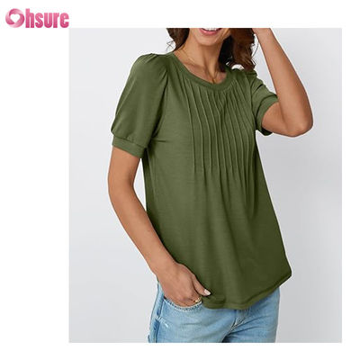Dames Tops T-shirts met Korte Mouwen Blouses Chic Casual Zakelijk Geplooid Zomer Mode 2025 Basic Comfortabele Kleding
