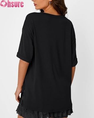 Vrouwen Oversized Casual T-Shirt, Loose Fit Short Sleeve Tunic Top met Side Slit en Ruffle Hem