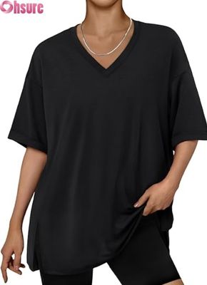 Vrouwen Oversized Casual T-Shirt, Loose Fit Short Sleeve Tunic Top met Side Slit en Ruffle Hem