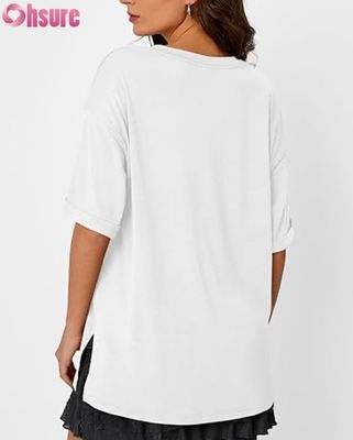 Vrouwen Oversized Casual T-Shirt, Loose Fit Short Sleeve Tunic Top met Side Slit en Ruffle Hem