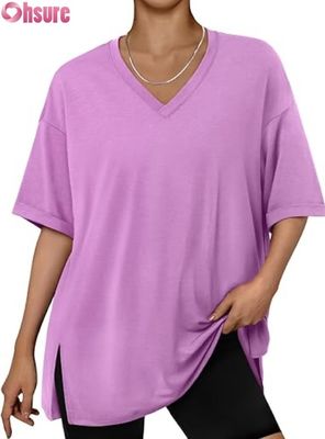 Vrouwen Oversized Casual T-Shirt, Loose Fit Short Sleeve Tunic Top met Side Slit en Ruffle Hem