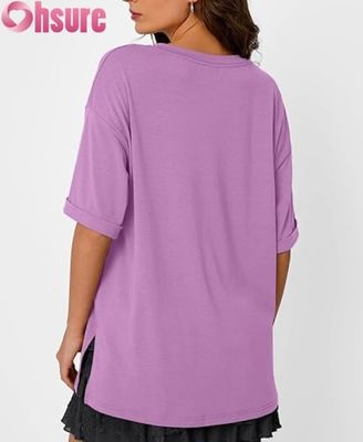 Vrouwen Oversized Casual T-Shirt, Loose Fit Short Sleeve Tunic Top met Side Slit en Ruffle Hem