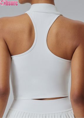 Premium sporttops voor dames - Vochtregulerend yogashirt met vaste pads, opstaande kraag & slim fit voor sportschool, dagelijks gebruik, golf