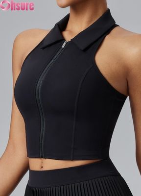 Premium sporttops voor dames - Vochtregulerend yogashirt met vaste pads, opstaande kraag & slim fit voor sportschool, dagelijks gebruik, golf