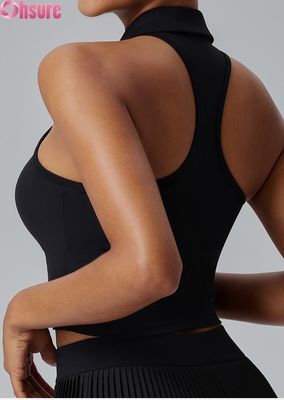 Premium sporttops voor dames - Vochtregulerend yogashirt met vaste pads, opstaande kraag & slim fit voor sportschool, dagelijks gebruik, golf