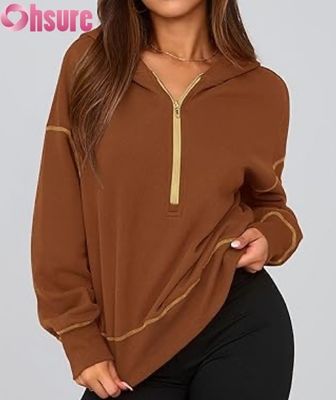 Vrouwen half zip pullover hoodie oversized fleece sweatshirt aangepast logo