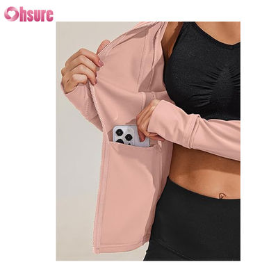 Aangepaste Logo Nieuwe Mode Effen Kleur Zakken Pullover Ritssluiting Vrije Tijd Sport Fitness Sweatshirt OEM Hoge Kwaliteit voor Dames
