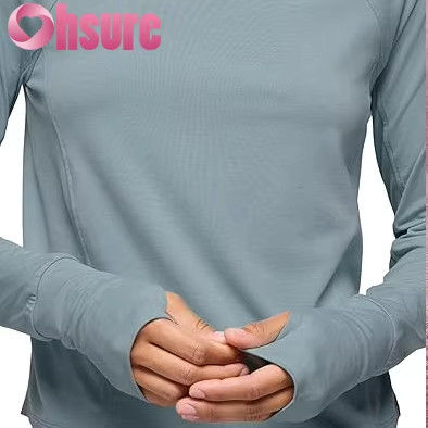 Milieuvriendelijke yoga hoodies voor dames, kraag, lange mouwen, sweatshirt, gebreide fitness sporttops met logo op de voorkant