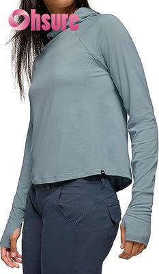 Milieuvriendelijke yoga hoodies voor dames, kraag, lange mouwen, sweatshirt, gebreide fitness sporttops met logo op de voorkant