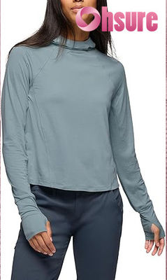 Milieuvriendelijke yoga hoodies voor dames, kraag, lange mouwen, sweatshirt, gebreide fitness sporttops met logo op de voorkant
