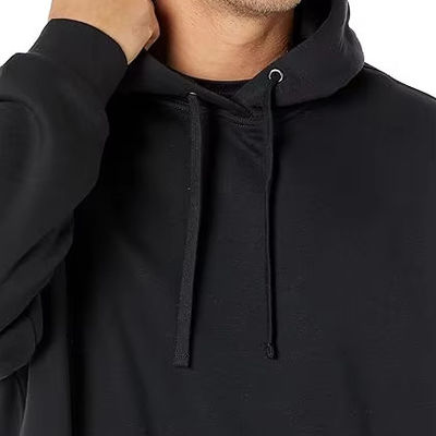 Hoge kwaliteit katoenen pullover hoodie voor heren, op maat gemaakt, oversized trainingskleding, essentieel jersey stof, effen patroon, capuchon met kraag