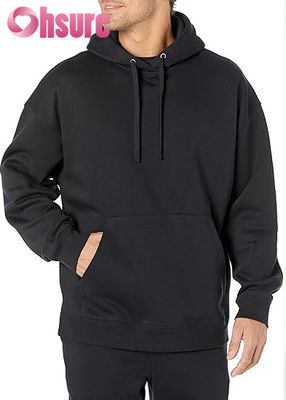Hoge kwaliteit katoenen pullover hoodie voor heren, op maat gemaakt, oversized trainingskleding, essentieel jersey stof, effen patroon, capuchon met kraag