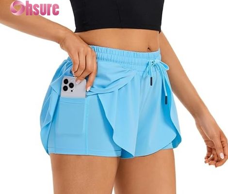 Dames Flowy Rok Athletic Gym Fitness Shorts 2-in-1 Wrap Hardloopshorts met Zak Hoge Taille Sportkleding voor Yoga Workout