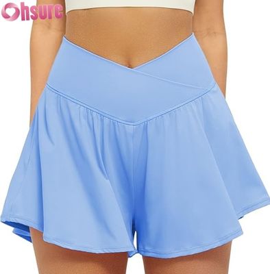 Vrouwen High Waist Athletic Skorts 2-in-1 Flowy Running Shorts Inner Liner Pockets Yoga Tennis Workout Activewear Warm Shorts