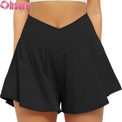 Vrouwen High Waist Athletic Skorts 2-in-1 Flowy Running Shorts Inner Liner Pockets Yoga Tennis Workout Activewear Warm Shorts