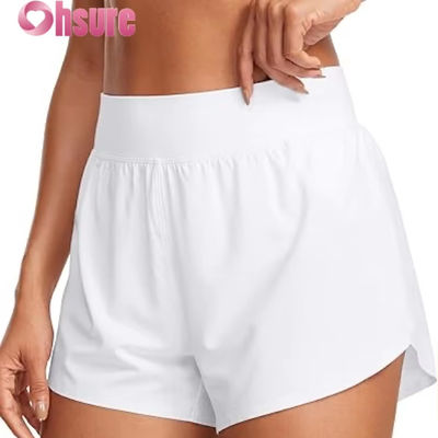 High-Waisted Dolphin Style Athletic Running Shorts voor vrouwen Sexy Mesh Liner 3\" High Split Comfortable Yog