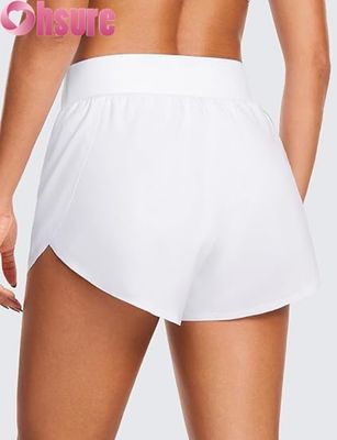 High-Waisted Dolphin Style Athletic Running Shorts voor vrouwen Sexy Mesh Liner 3\" High Split Comfortable Yog