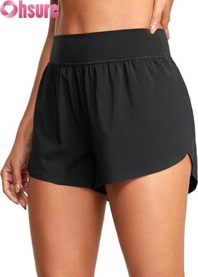 High-Waisted Dolphin Style Athletic Running Shorts voor vrouwen Sexy Mesh Liner 3\" High Split Comfortable Yog