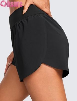 High-Waisted Dolphin Style Athletic Running Shorts voor vrouwen Sexy Mesh Liner 3\" High Split Comfortable Yog