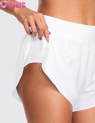 High-Waisted Dolphin Style Athletic Running Shorts voor vrouwen Sexy Mesh Liner 3\" High Split Comfortable Yog