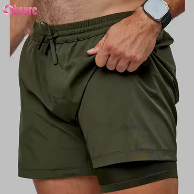 Op maat gemaakte hoogwaardige nylon spandex split zoom dubbele laag 5 in sport 2 in 1 gym hardloopshorts voor heren