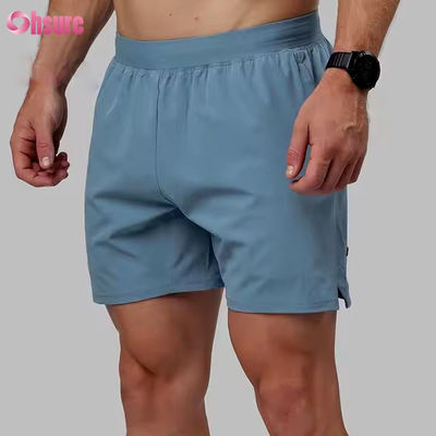 Op maat gemaakte hoogwaardige nylon spandex split zoom 5 in 2 in 1 atletische workout sport gym shorts voor heren