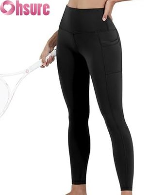 Vrouwelijke hoge middenbekkens, maagcontrole, yoga leggings met elastische bekleding van de taille en zakken