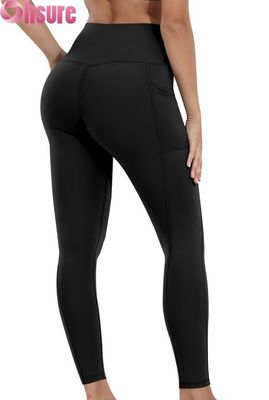 Vrouwelijke hoge middenbekkens, maagcontrole, yoga leggings met elastische bekleding van de taille en zakken