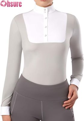 Vrouwen paardrijden lange mouwen show shirt riding top met patchwork ontwerp