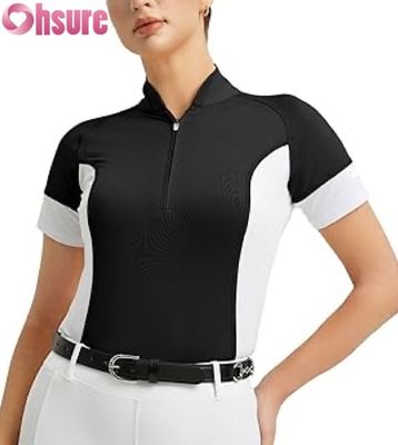 Groothandel Custom Paardensport Wedstrijdshirt voor Dames Ademende Rijshow Tops Korte Mouw Paardrijden Kleding