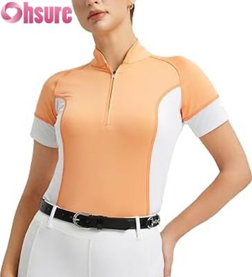 Groothandel Custom Paardensport Wedstrijdshirt voor Dames Ademende Rijshow Tops Korte Mouw Paardrijden Kleding