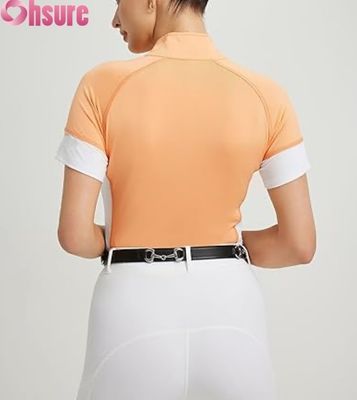 Groothandel Custom Paardensport Wedstrijdshirt voor Dames Ademende Rijshow Tops Korte Mouw Paardrijden Kleding