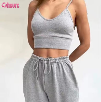 Maatkleding Mode Sport Franse badstof Trainingspakken Dames 3-delige Joggingbroek Set Sweatpants en Cut Hem Crop Top Set
