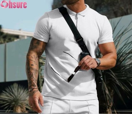 Heren Zomer Casual Korte Mouw voor Polo T-shirt Katoen Wafelbreisel Duurzaam en Blanco Design