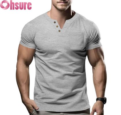 2025 Zomer Nieuwe Heren Casual V-hals T-shirt Slim Fit Korte Mouw Top met Zeefdruk