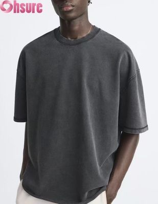 Custom Heavyweight T-Shirt voor mannen - Gewassen Katoen Vintage Streetwear, Oversized Drop Shoulder Design, Bulk Order Beschikbaar