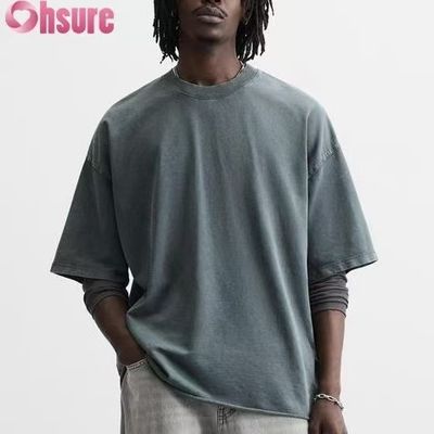 Custom Heavyweight T-Shirt voor mannen - Gewassen Katoen Vintage Streetwear, Oversized Drop Shoulder Design, Bulk Order Beschikbaar